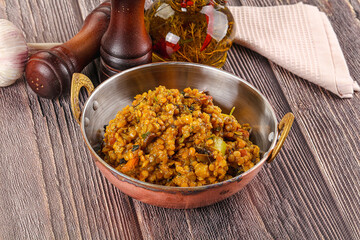 Vegan garnish - lentil with vegetables