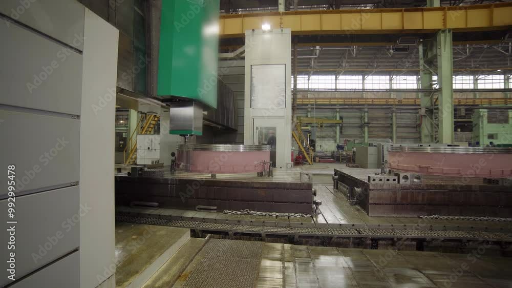 Poster observe the industrial cnc machining center performing its functions in real time activity. stock cl