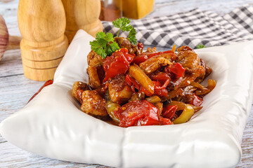 Pork with oyster sauce and vegetables