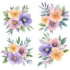 Watercolor Floral Bouquet Set.