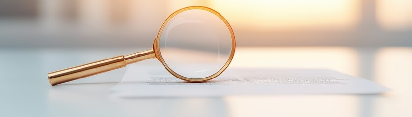 A magnifying glass focusing on the small print of an insurance agreement, softly illuminated by sunlight in a clean, modern workspace