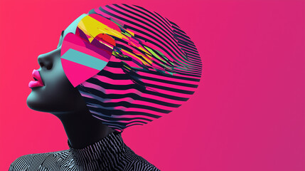 Abstract Digital Art Portrait of a Woman in Pink