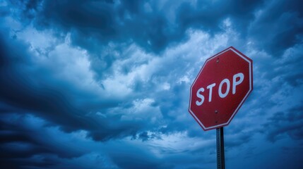 Stop Signs. Warning Stop Sign Against Stormy Sky Background. Road Traffic Symbol of Caution and Danger