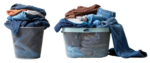 laundry in basket collection isolated on white background