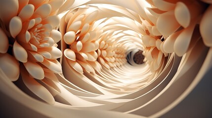 Obraz premium Stunning 3d abstract wallpaper featuring a captivating tunnel design with vibrant floral elements, perfect for modern interior decor and creative digital backgrounds.