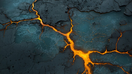 Molten Lava Flow Through Cracked Earth: A Striking Volcanic Landscape