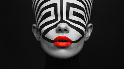 Geometric Face Paint: Bold Black and White Portrait