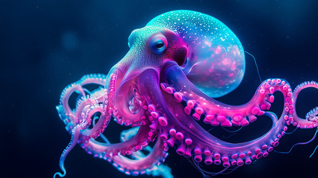 Vibrant Bioluminescent Octopus in the Ocean Depths