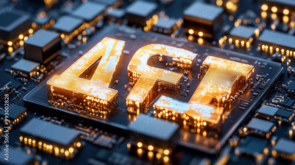 Aufkleber a close-up of a circuit board featuring illuminated numbers and intricate electronic components.