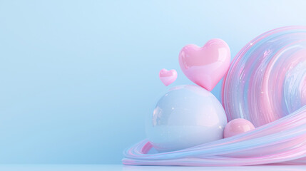 Abstract Pastel Heart Shapes and Spheres