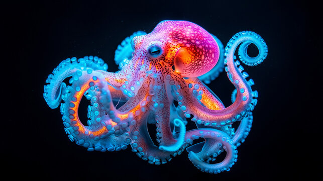 Vibrant Octopus Glowing in the Deep Sea