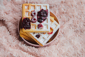 Belgian waffles with jam
