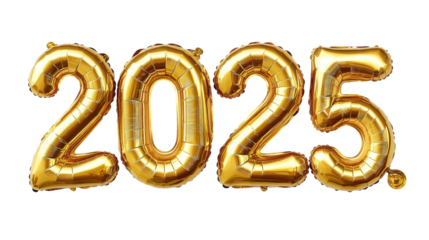 Gold balloons with the number 2025 for celebrations.
