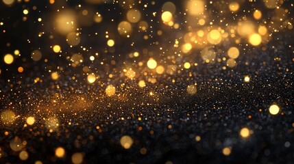 Golden glittering particles sparkle against a dark background at night