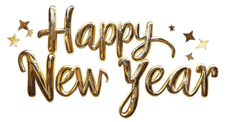 Happy new year festive text with decorative stars.
