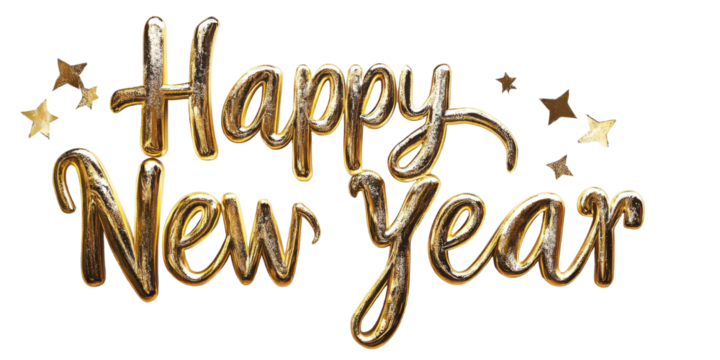 Happy new year festive text with decorative stars.