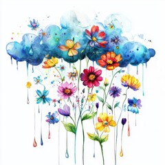 Watercolor Rain Flowers.