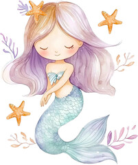 Cute Little Mermaid with Starfish