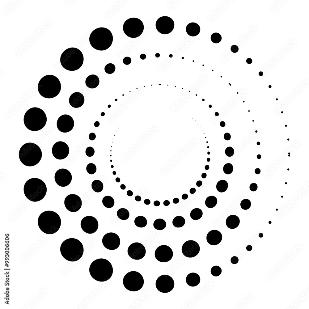 Poster halftone dotted speed lines circle. geometric art in circle form. round swirl movement symbol. halft