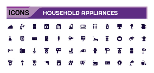 Household appliances icons set. Set of Home, Kitchen, Dishwasher filled icon set. Glyph icon set for web and ui. Solid icon set. Vector illustration.