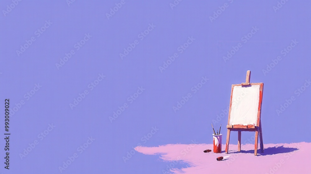 Poster empty canvas and easel in a minimalist artistic setting