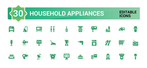 Household appliances icons set. Set of Home, Kitchen, Dishwasher filled icon set. Glyph icon set for web and ui. Solid icon set. Vector illustration.