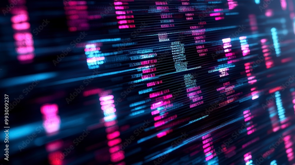 Poster abstract digital data visualization with colorful light effects and motion blur