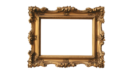 Elegant antique golden frames PNG, featuring intricate carvings and a rich gilded finish, perfect for adding a touch of vintage charm to any decoration. Generative AI.