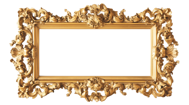 Elegant antique golden frames PNG, featuring intricate carvings and a rich gilded finish, perfect for adding a touch of vintage charm to any decoration. Generative AI.