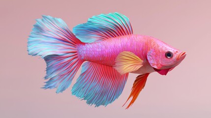 Colorful betta fish swimming gracefully on a soft pastel background.