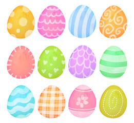 watercolor easter eggs set. multi colored collection with many Assorted eggs isolated on white background. hand drawn spring illustration