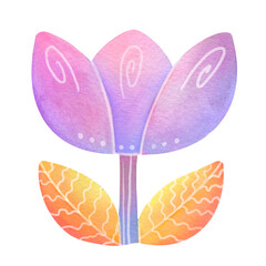 watercolor purple flowers with leaf leaves branches on white background. Summer and spring pattern for Greeting card, invitation, print, wedding, birthday celebration