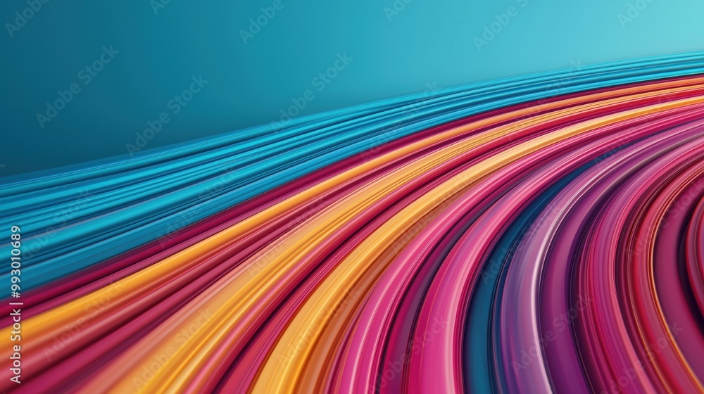 Poster colorful wave lines on a gradient background, creating a dynamic abstract design.