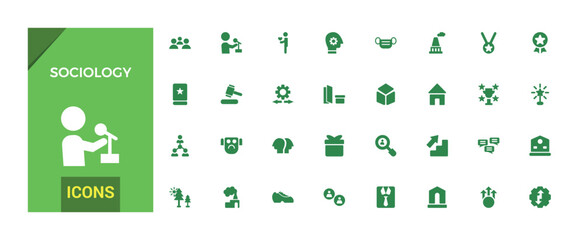 Sociology filled icons set. Solid set of social, society related vector icons for apps design. Filled icon set. Solid glyph icon for web and ui. Vector illustration.