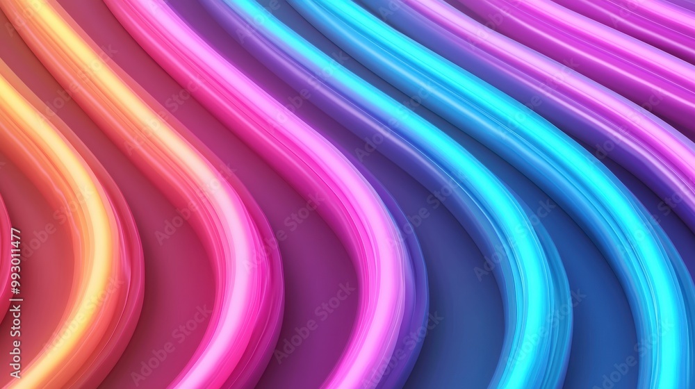 Poster colorful wave pattern with neon lights creating a dynamic visual effect.