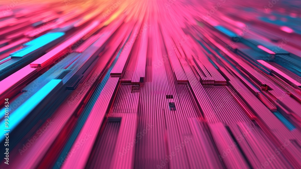 Poster abstract digital lines in pink and blue hues, creating a dynamic visual depth.