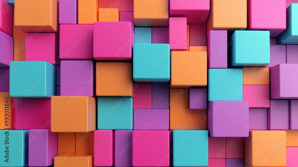 Poster colorful 3d cubes arranged in a vibrant pattern on a surface.