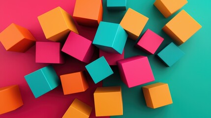 Obraz premium Colorful 3D cubes scattered on a vibrant background.