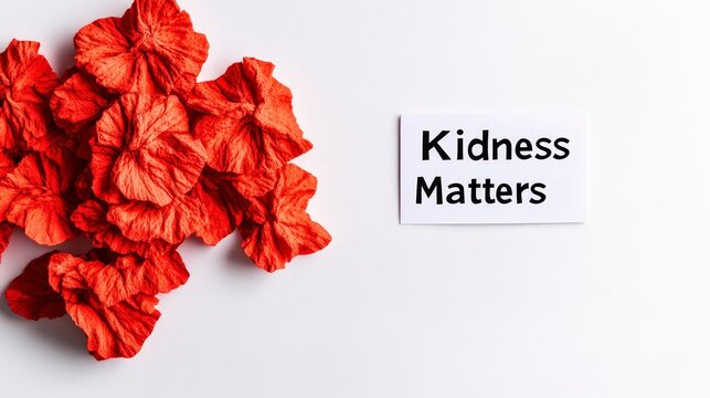 Importance of kindness highlighted with vibrant red flowers and white background