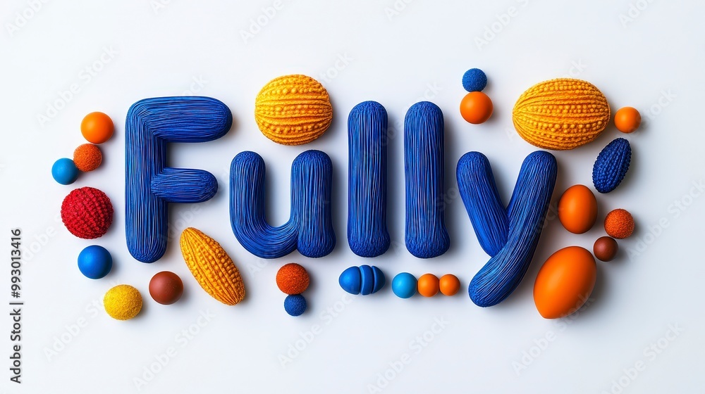 Poster colorful 3d typography with decorative elements in abstract composition