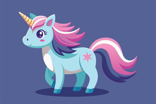 This colorful unicorn showcases a whimsical design, perfect for creative projects and customization options, Customizable semi-flat illustration of a cute unicorn.