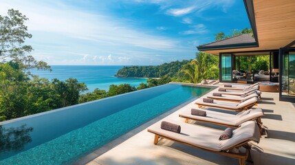 Fototapeta premium Secluded beach villa with an infinity pool and uninterrupted views of a tranquil ocean