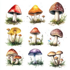 Watercolor Mushrooms Set.