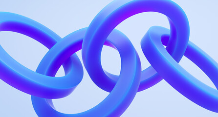 Glass rings composition on blue background. 3d rendering. 