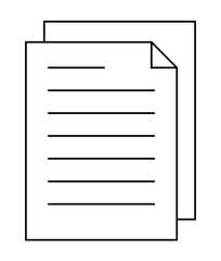 Two overlapping documents with horizontal lines representing text in a clean, minimalist line art style. Ideal for document management, office tasks, writing and editing, organizational themes