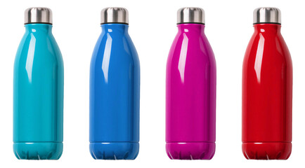 four color flasks or bottles mockup isolated on white background