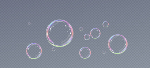 Realistic soap bubbles.Flying bubbles on a transparent background.	