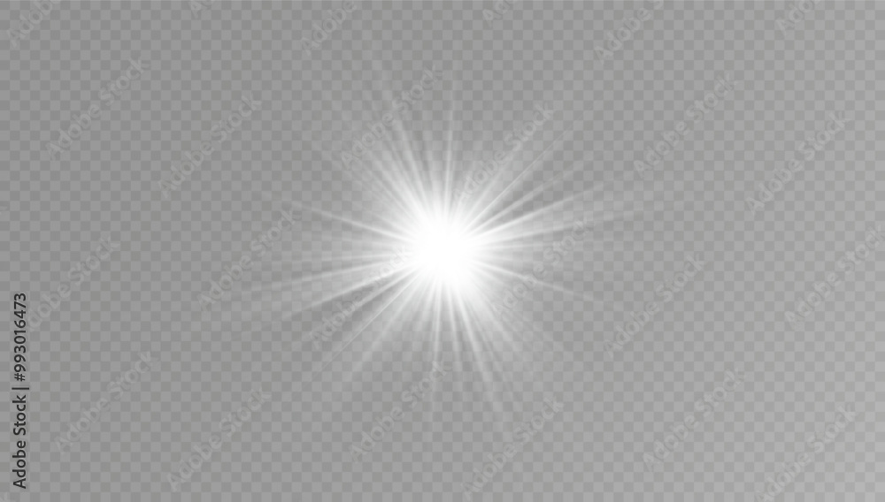 Poster white glowing light explodes on a transparent background. with ray. transparent shining sun, bright 