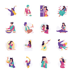 Handy Set of Diwali Festival Flat Illustrations 