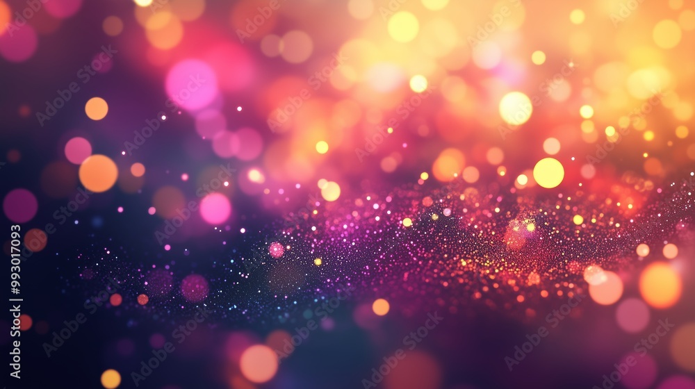 Poster colorful abstract background with vibrant bokeh lights and sparkles creating a festive atmosphere at